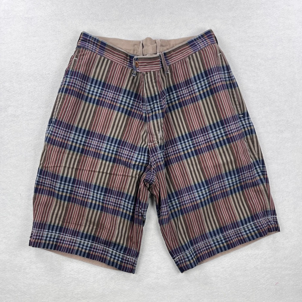 Polo Ralph Lauren Reversible Shorts Mens 34 Tan Khaki Plaid Cotton 2-in-1